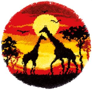 Knüpfteppich Knüpfwandbehang Acryl zum selber Knüpfen Sonnenuntergang Giraffen Afrika