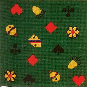 Jassteppich knüpfen aus Feinsmyrna französische und deutsche Karten