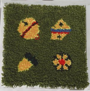 Mini Jassteppich knüpfen aus Schurwolle deutsche Kartensymbole