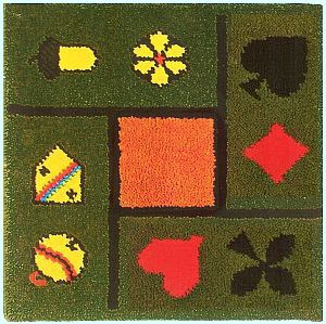 Jassteppich knüpfen aus Schurwolle deutsche und französische Kartensymbole