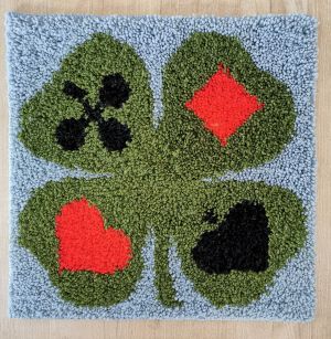 Mini Jassteppich knüpfen aus Feinsmyrna französische Kartensymbole