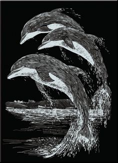 Kratzbild Silber Delphine