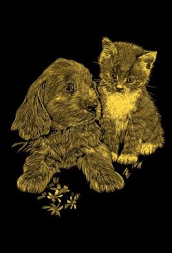 Kratzbild Gold Mini Hund und Katze