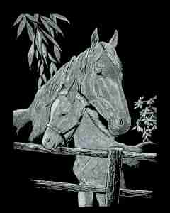 Kratzbild Silber Pferd mit Fohlen