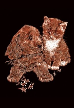 Kratzbild Kupfer Mini - Hund und Katze