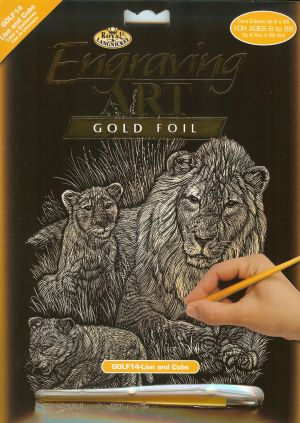 Kratzbild Gold - Löwenfamilie